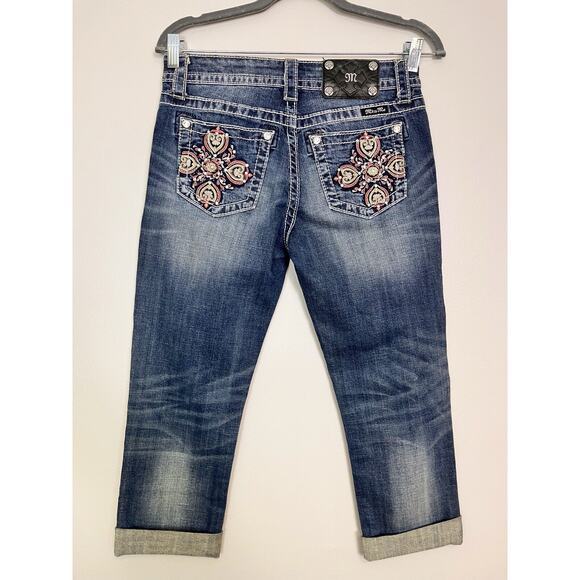 Miss Me Jeans Women’s Signature Cuffed Capri Pink Rhinestones Size 25 - Picture 1 of 12